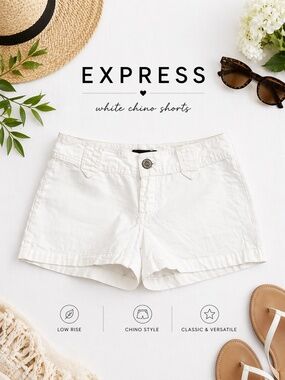 Express White Chino Shorts Size 0 Low Rise Summer Casual Classic
